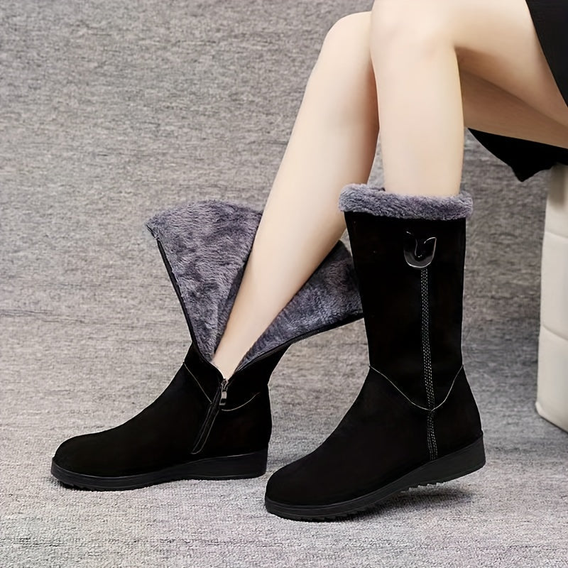 Botas femininas novo estilo de inverno - Botas de tornozelo com forro grosso, sola plana e antiderrapante.