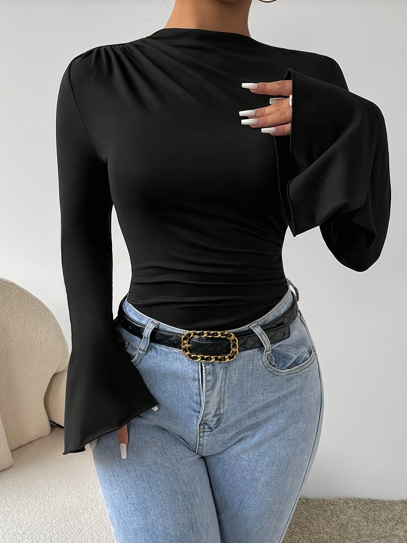 Body com mangas sino | Gola redonda, ideal para primavera/verão