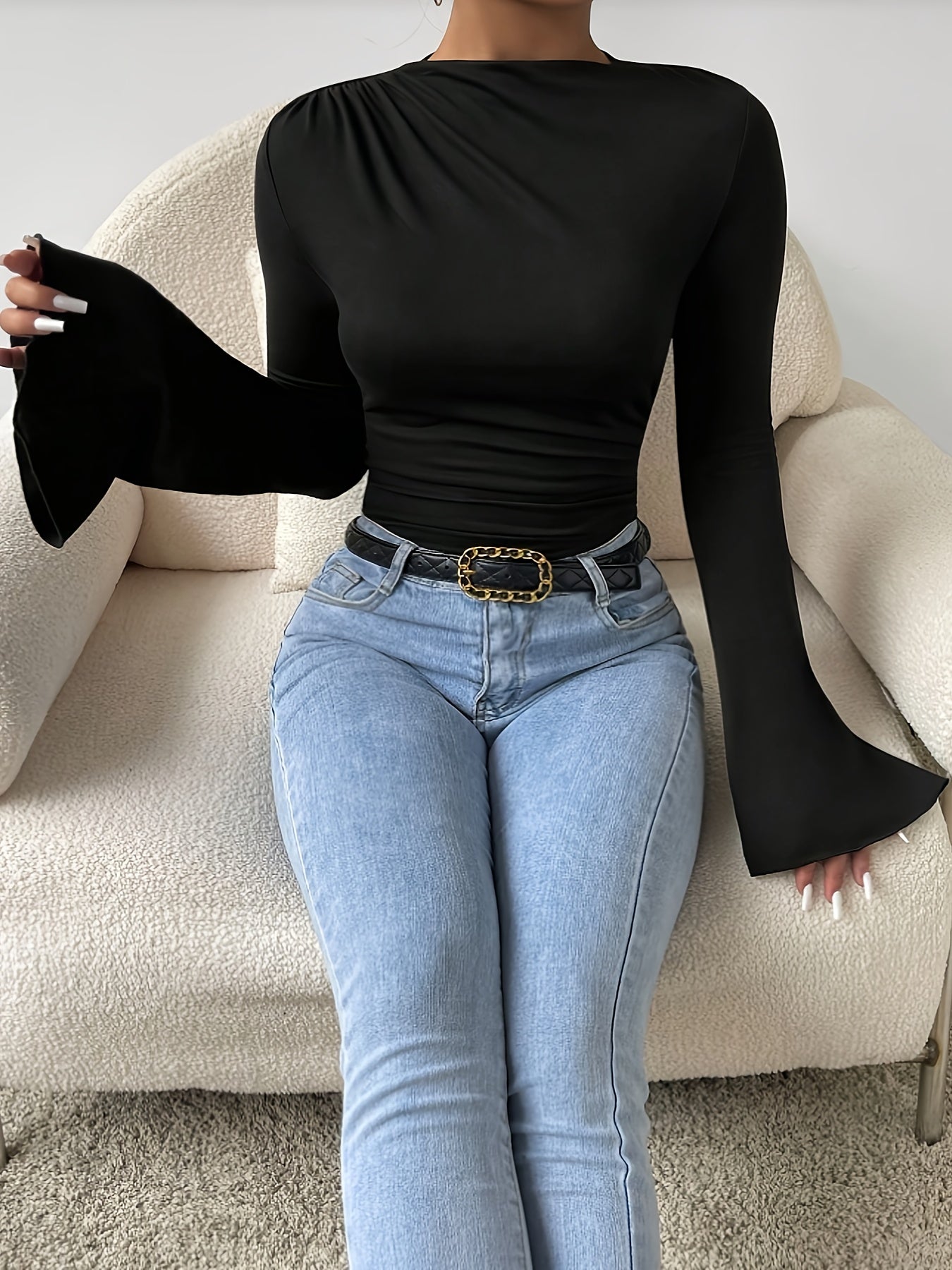 Body com mangas sino | Gola redonda, ideal para primavera/verão