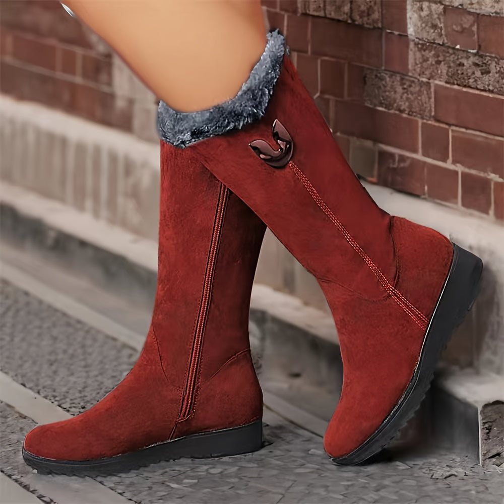 Botas femininas novo estilo de inverno - Botas de tornozelo com forro grosso, sola plana e antiderrapante.