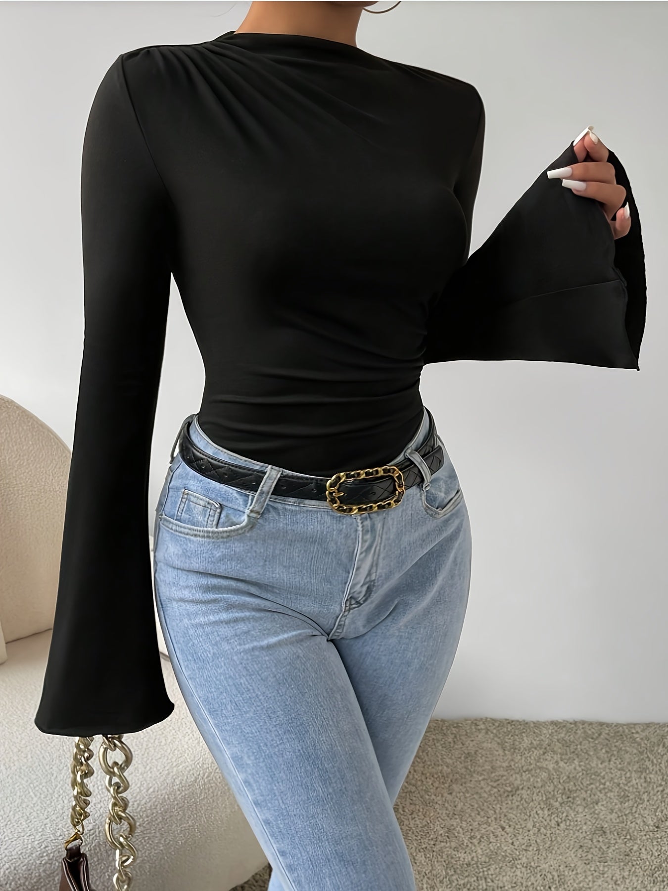 Body com mangas sino | Gola redonda, ideal para primavera/verão